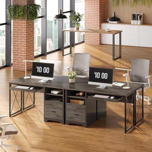 Bestier 47" Office Desk with Drawers, Industrial Computer Desk with Drawer, Reversible Teacher Desk with Storage & Keyboard Tray for Small Space Home Office & Studio, Gray Wash - Image 6