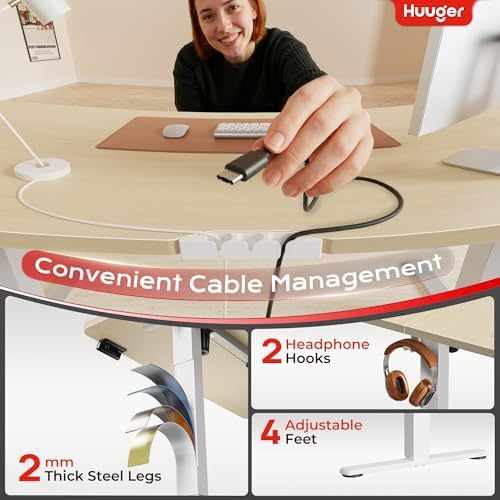 Huuger 47 X 24 Inch Electric Standing Desk with Power Outlets and USB-C Port, Height Adjustable Desk, Sit Stand Desk for Home Office, Computer & Gaming Desk with 3 Presets, Stable Steel Frame, Marple - Image 6