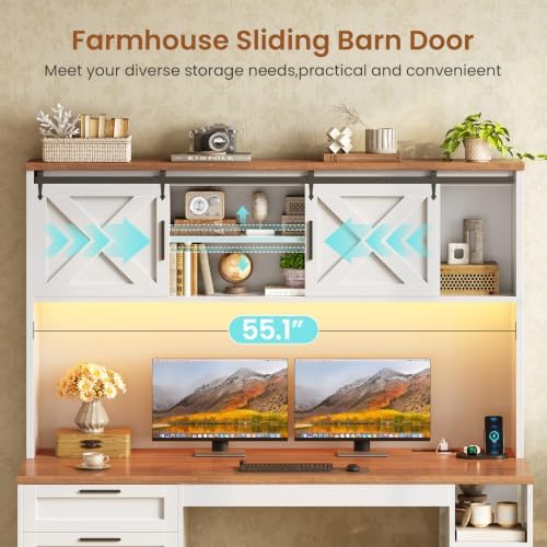 SEDETA 55.1" Farmhouse Desk with Hutch & 3 Storage Drawers - Image 7