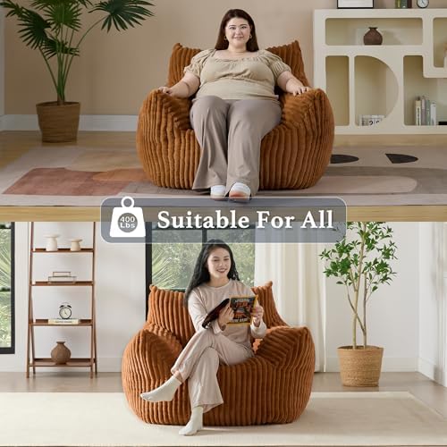 Giant Plush Bean Bag Chair for Adults with Armrests - Oversized Comfy Orange Beanbag Lounge Lazy Floor Sofa Accent Chair for Living Room, Bedroom & Dorm, Cozy Fluffy Single Cloud Mini Couch - Image 6