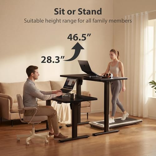 Cubiker Standing Desk, 63x28 Inches Sit Stand Home Office Desk, Electric Stand up Desk, Adjustable Desk with Splice Board, Black Frame/Black Top - Image 6