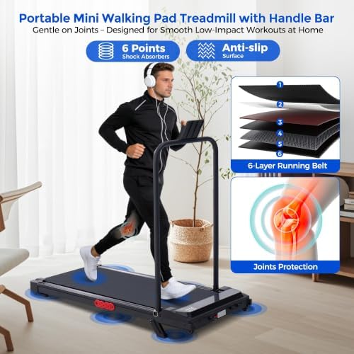 Compact Walking Pad Treadmill with Handle Bar and Incline for Home, 2026 Upgrade Portable Walking Treadmill with Handles, 3.0HP Walking Pad for Exercising, 0.6-7.6MPH, 350LBS - Image 7