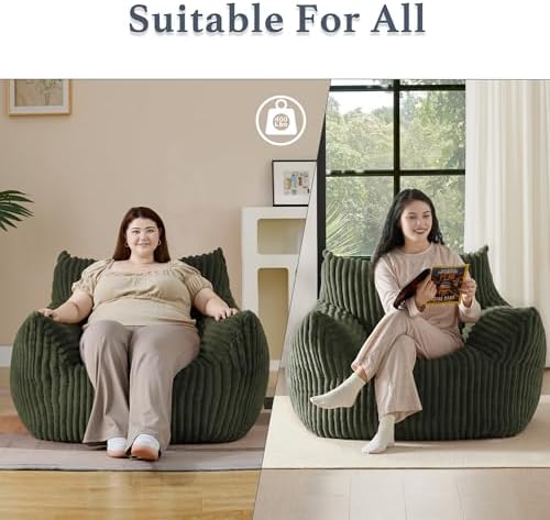 Gericco Giant Plush Bean Bag Chair for Adults with Armrests - Oversized Comfy Green Beanbag Lounge Lazy Floor Sofa Accent Chair for Living Room, Bedroom & Dorm, Cozy Fluffy Single Cloud Mini Couch - Image 6