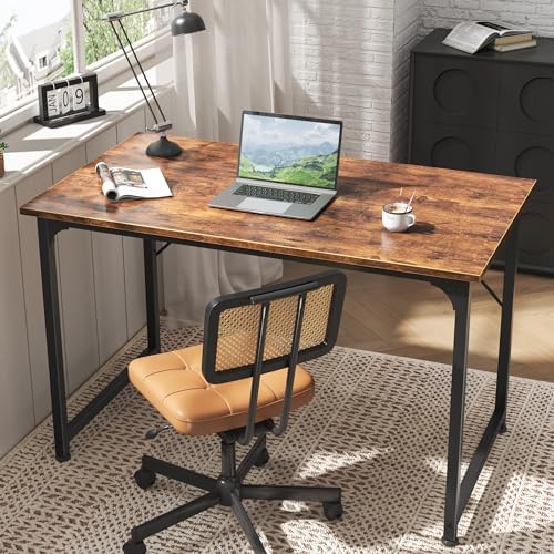 Huuger Computer Desk, 40 Inch Office Desk, Gaming Desk with Storage, Writing Desk Work Desk for Home Office, Study, Modern Simple Desk, Large Legroom, Metal Frame, Rustic Brown - Image 7