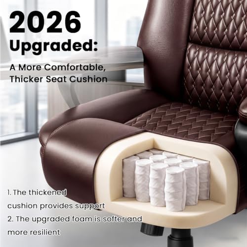 OFIKA Leather Office Desk Chair,Ergonomic Office Chair with Lumbar Support,Computer Chair,Executive Leather Chair with Padded Flip-up Arm,Adjustable Armrests, Black,275LBS - Image 6