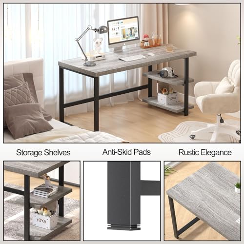 FOLUBAN 47 Inch Home Office Desk, Modern Computer Desk with Storage Shelves, Small Study Writing Gaming Table Workstation for Living Room Bedroom, Industrial Light Grey - Image 6