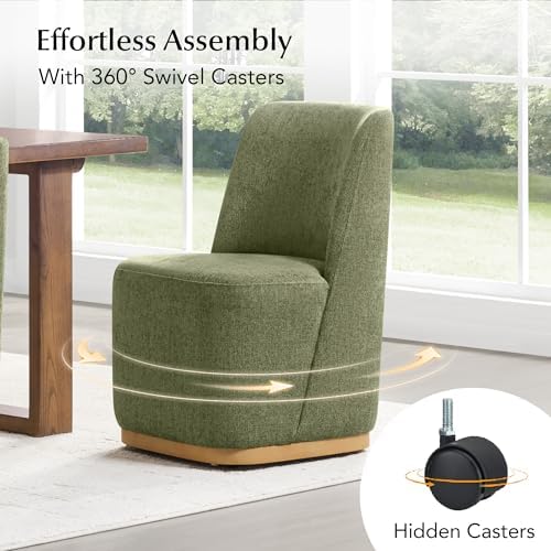 CHITA Upholstered Rolling Dining Chair on Casters Set of 2, Moss Green - Image 6