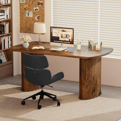 NSdirect Large Office Desk, 63" Oval Computer Desk for Home Office, Multi Purpose Executive Work Table, Farmhouse Writing Desk for Living Room (Walnut) - Image 7