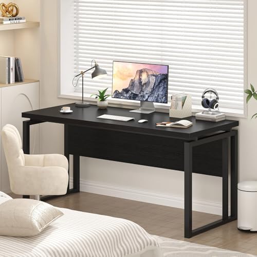 EXCEFUR Black Desk for Home Office, Modern Computer Desk, Wood and Metal Writing Study Table for Workstations, Living Room, Bedroom, 53 Inch - Image 7