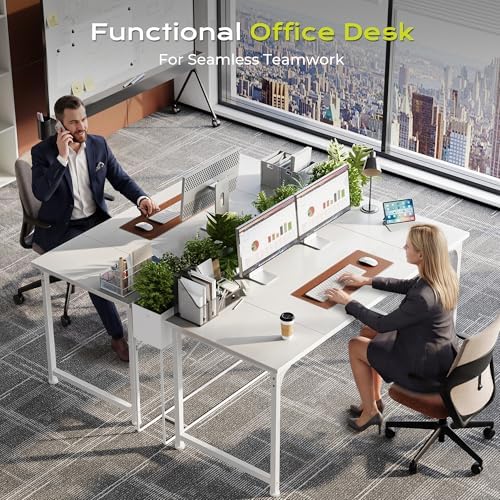 PRAISUN 55 Inch Computer Desk, Office Desk, Spacious Desktop, White - Image 7