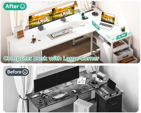 Coleshome 63 Inch L Shaped Office Desk with 6 Drawers, Power Outlet, White - Image 7