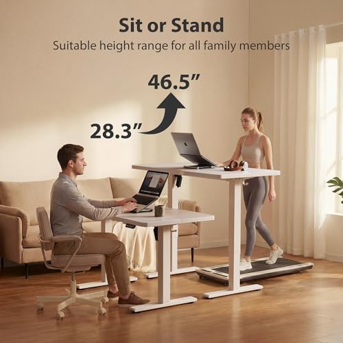 Cubiker Standing Desk, 55x24 Inches Sit Stand Home Office Desk, Electric Stand up Desk, Adjustable Desk with Splice Board, White Frame/White Top - Image 6