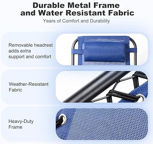 Nazhura Set of 2 Relaxing Recliners Patio Chairs Adjustable Steel Mesh Zero Gravity Lounge Chair Beach Chairs with Pillow and Cup Holder (Blue) - Image 6