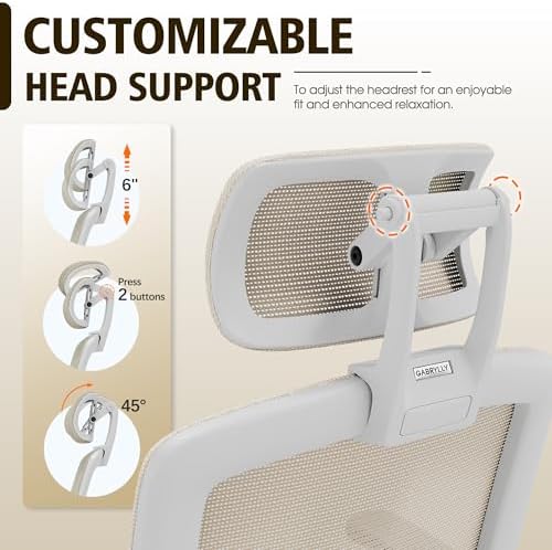 GABRYLLY Ergonomic Office Chair, High Back Home Desk Chair with 2D Flip-Up Arms, 3D Headrest, 90-120° Tilt and Wide Cushion, Big and Tall Mesh Chairs for Man Woman, Computer Task Chair Beige - Image 6