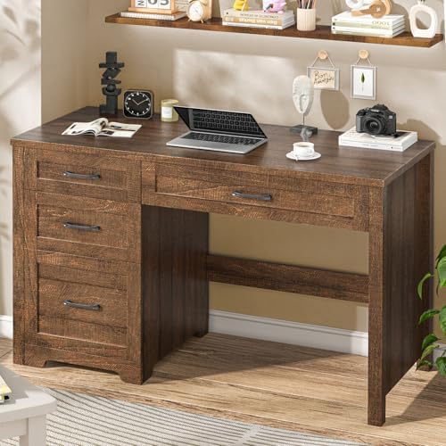 Halitaa Executive Desk with 3 Storage Drawers, Red Brown - Image 7