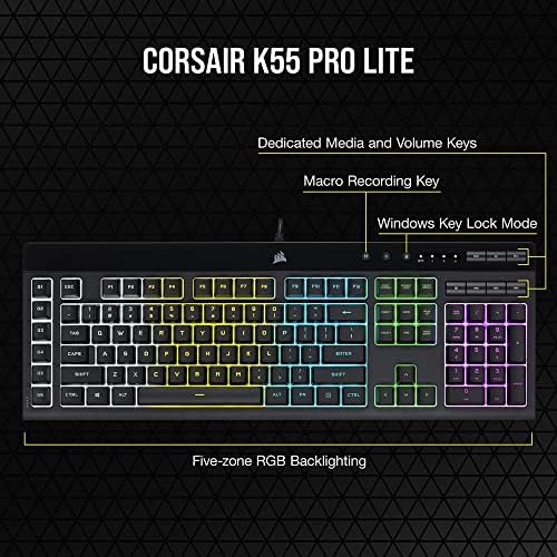 Corsair K55 PRO LITE RGB Wired Membrane Gaming Keyboard (5-Zone Dynamic RGB Backlighting, Six Macro Keys with Stream Deck Integration, IP42 Dust and Spill Resistant, Dedicated Media Keys) Black - Image 7
