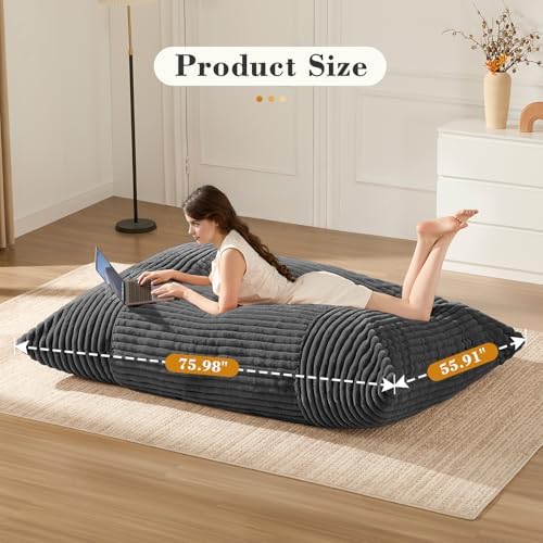 3-in-1 Giant Bean Bag Chair for Adults & Kids, Convertible Floor Sofa to Mattress, Memory Foam Beanbag Chair with Washable Cover, Multi Functional Lounge Couch for Bedroom, Living Room (Dark Grey) - Image 6