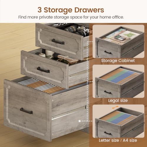 SEDETA Farmhouse L Shaped Desk with Drawers, 70.9" Home Office Desk with Storage Cabinet and Storage Shelves, L Shaped Computer Desk with Power Outlet,Gray - Image 7
