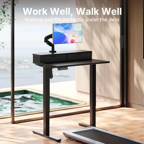HUANUO 32" X 21" Electric Standing Desk with 2 Drawers, C-Clamp Mount Compatible, Height Adjustable Computer Desk, Home Office Stand Up Desk with 4 Preset Heights & 2 Hooks, Black - Image 6