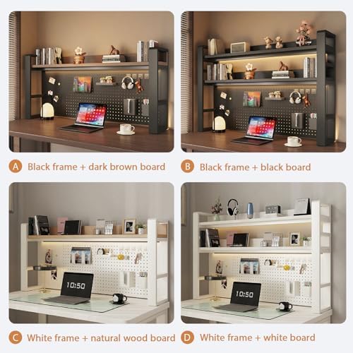 Desk Shelf Organizer for Top of Desk – Desktop Bookshelf with Pegboard & Storage Accessories, Adjustable Hutch for Dorm or Office, Steel Frame Display Shelf, White frame + white board 45.3*9.8*36.6in - Image 7
