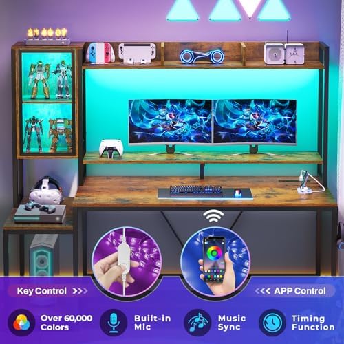 SEDETA 60'' Gaming Desk with Storage, Hutch, Display Cabinet and LED Lights - Image 6