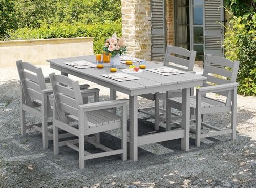 SERWALL 5 Pcs HDPE Patio Dining Set, Light Gray - Image 6