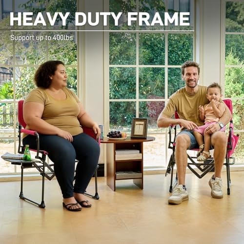 EVER ADVANCED Camping Directors' Chair with Side Table, Portable Folding with Compact Size, Breathable & Quick Dry Design Heavy Duty Lawn Chair with Pocket, 400lbs, Textilene Mesh, Pink - Image 6
