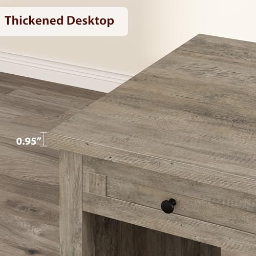 53.54" Executive Desk with Drawers, Farmhouse Home Office Desk with Charging Station & File Cabinet, 4 Storage Drawers Wooden Computer Desk with Power Outlet for Work Study Writing, Grey - Image 7