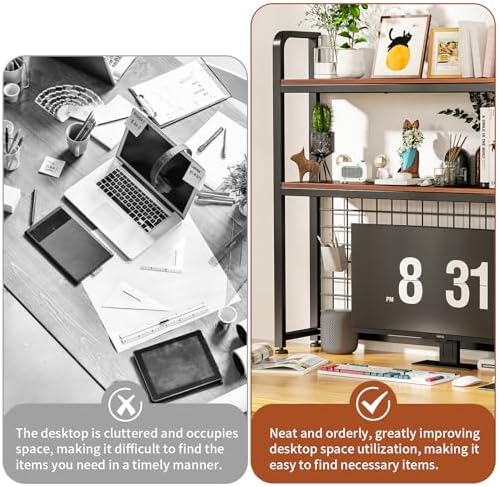 HUATOL Desktop Bookshelf for Computer Desk, 2-Tier Multipurpose Wood Countertop Bookshelf, Multipurpose Freestanding Storage Rack Display Shelf for Office, Home Decor, Kitchen, Brown - Image 7
