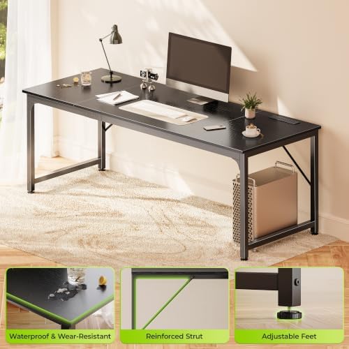 PRAISUN 70 x 24 Inch Computer Desk with Power Outlets & USB-C, Black - Image 7