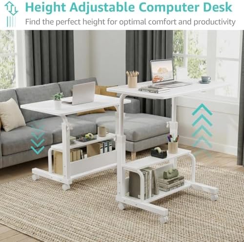 WINAZ Small Portable Laptop Rolling Desk - 32" Mobile Kids Desk with Wheels for Small Spaces, White,31.5" - Image 7