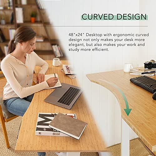 FlexiSpot E6 Bamboo 3-Stage Dual Motor Electric Standing Desk 48 x 24 Sit Stand Up Desk, Holds 220 lbs, Adjustable Height w/ Memory Presets, Solid Bamboo Curved Desktop & White Frame, Ships in 2 Boxes - Image 6
