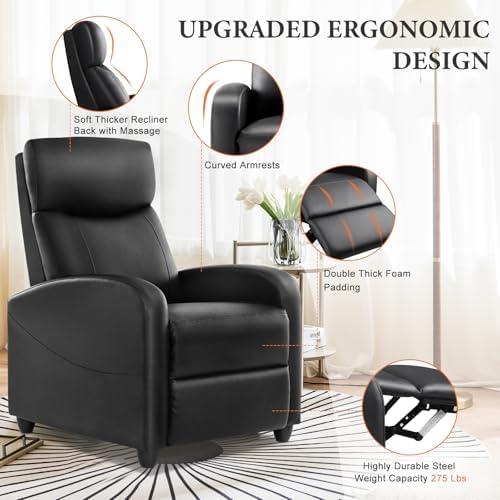Sweetcrispy Recliner Chair Fabric Recliner Sofa No Massage, Home Theater Seating with Lumbar Support, Adjustable Push Back Overstuffed High-Density Sponge Reclining for Living Room, Black - Image 6
