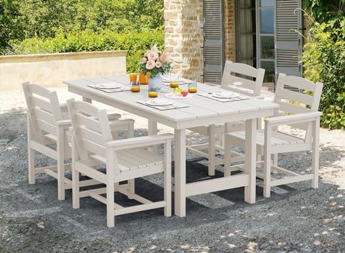 SERWALL 5 Pcs HDPE Patio Dining Set, Outdoor Dining Set for 4, White - Image 6