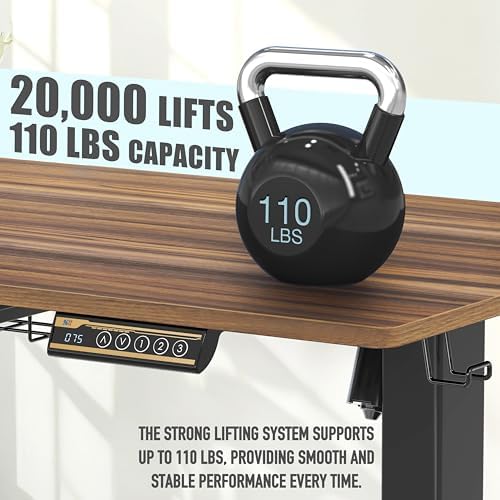 SHW 40-Inch Electric Height Adjustable Standing Desk w/Drawer, Walnut - Image 6