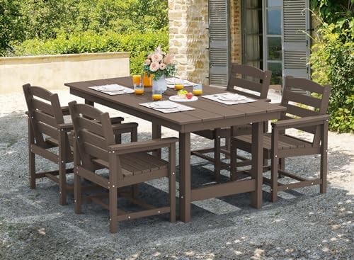 SERWALL Patio Dining Chair Set of 2,All Weather HDPE Dining Chair, Coffee - Image 6