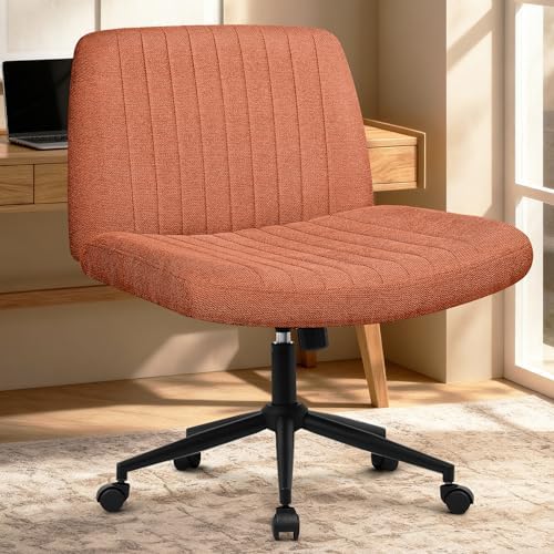Orange Factory Criss Cross Chair, Wide Wheel Vanity Seat, Brown Dual Base - Image 7
