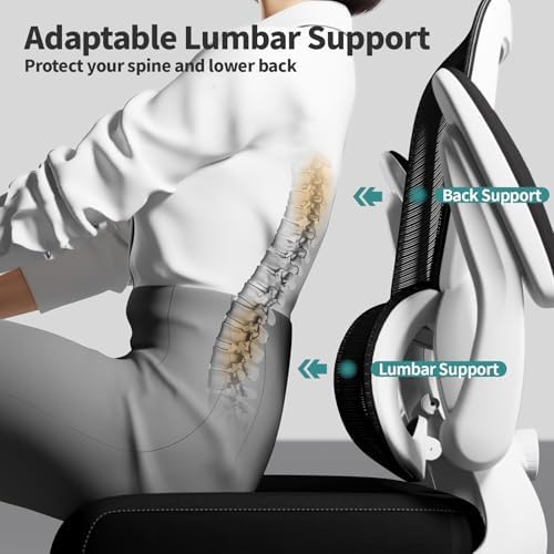 TRALT Office Chair - Ergonomic Desk Chair with Adjustable Lumbar Support, Mesh Computer Chair, Executive Chair for Home Office Comfortable Lumbar Support (1, White+Black) - Image 6