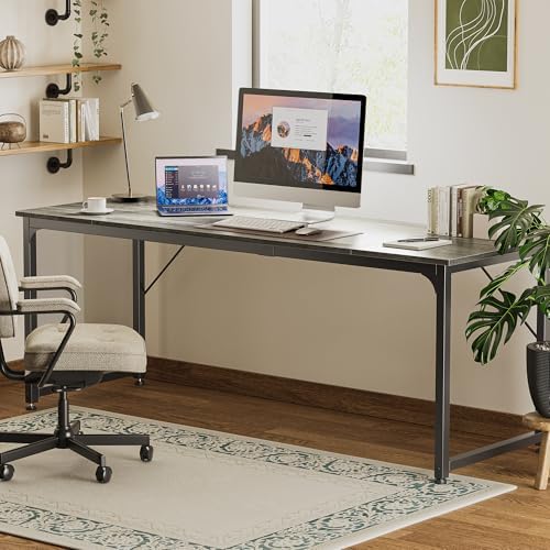 Huuger Computer Desk, 80 Inch Office Desk, Gaming Desk with Storage, Writing Desk Work Desk for Home Office, Study, Long Simple Desk, Large Legroom, Metal Frame, Grey - Image 7
