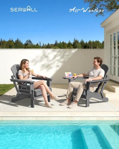 SERWALL Foldable Adirondack Chair Set of 2, 4 in 1 Cup Holder - Gray - Image 6
