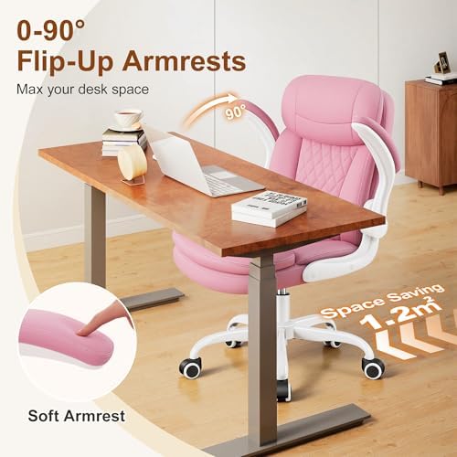 Office Desk Chair, Pink Ergonomic Computer Chair with Dual-Layer Support - Image 6