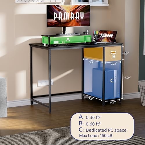 Pamray 39 Inch Small Computer Desk with Monitor Stand and Drawer for Gaming - Image 6