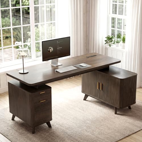 63" Farmhouse L Shaped Executive Desk, Brown - Image 7