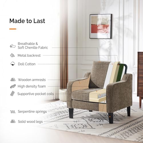 VINGLI Light Brown Accent Chair, Upholstered Armchair for Living Room - Image 6