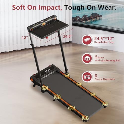 Hccsport Treadmill with Incline, 3 in 1 Under Desk Treadmill Walking Pad with Removable Desk Workstation 3.5HP Foldable Compact Walking Treadmills for Home Small Office with Wristband Remote Control - Image 7