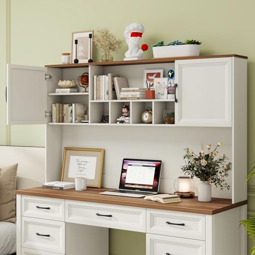 Vabches Farmhouse Executive Desk with 7 Drawers and Storage Cabinet, Rustic Large Home Writing Desk with Hutch, Workstation for Bedroom, White - Image 7