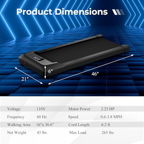 GYMAX Walking Pad, 2.25HP Under Desk Treadmill with LED Display, Remote Control & 7-Layer Belt, Compact Portable Jogging Running Machine for Home Office Small Space - Image 7