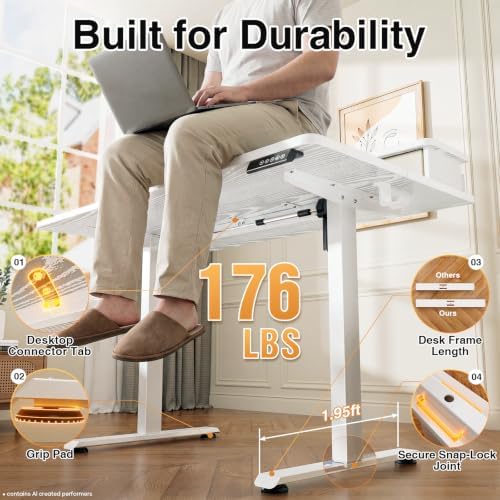 Veken 47x28 in Electric Standing Desk with Drawers, Adjustable Table, White - Image 6
