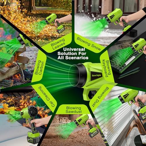 Leaf Blower Cordless with Battery and Charger 1000,000 RPM Handheld Lightweight Patio Cleaning Blower Set Extended Nozzle Design Blowing Leaves and Dust Car Dryer (Green) - Image 6