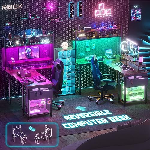 Aheaplus Small L Shaped Desk Gaming Desk with LED Lights & Power Outlets - Image 6